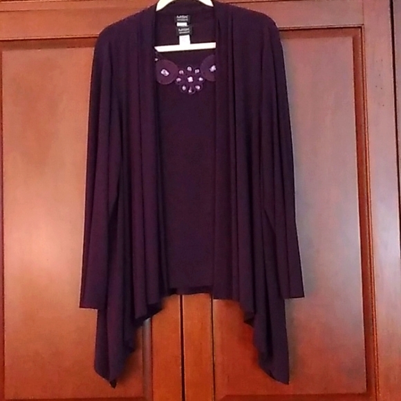 2 pc. Royal Purple sleeveless jeweled top with long sleeved, waterfall jacket - Picture 1 of 6